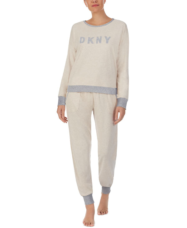 DKNY Womens Embroidered Top And Jogger Pants Pajamas Set,X-Large