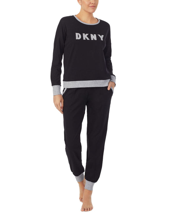 DKNY Womens Embroidered Top And Jogger Pants Pajamas Set,X-Large