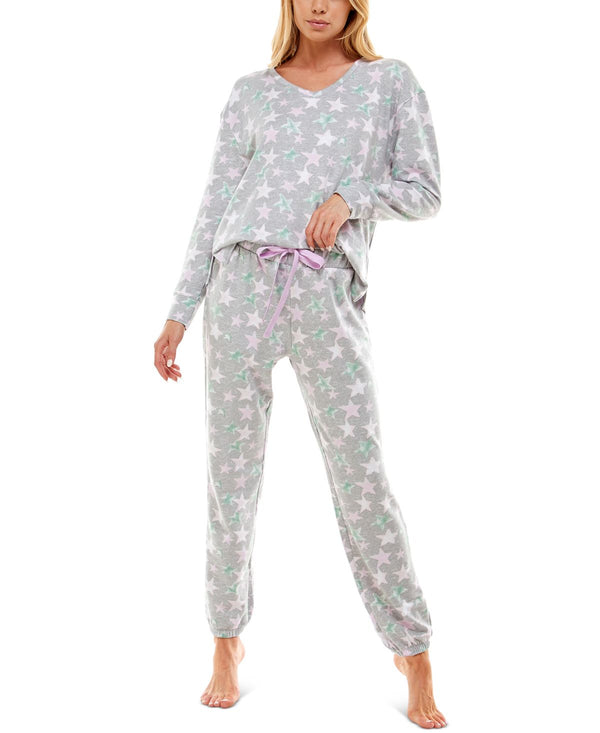 Roudelain Womens Printed Brushed Butter Pajama Set,Star Bright Sta,Large