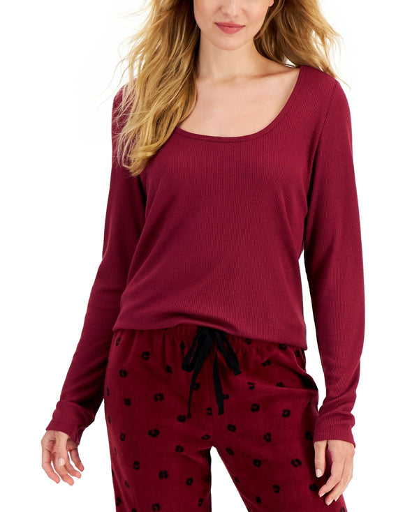 Jenni by Jennifer Moore Womens Solid Long-Sleeve Pajama Top,Plum Wine,Large