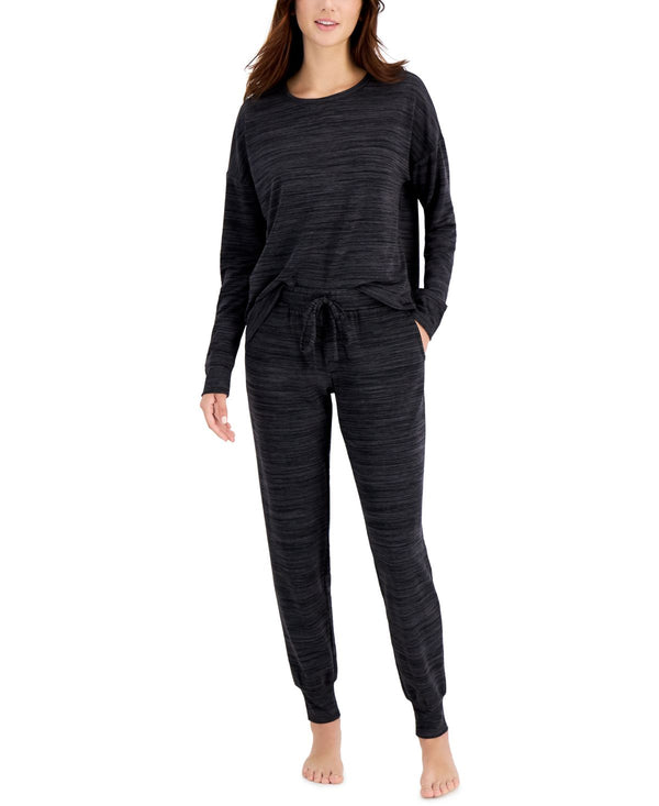 Alfani Womens French Terry Pajama Set,Black,Large