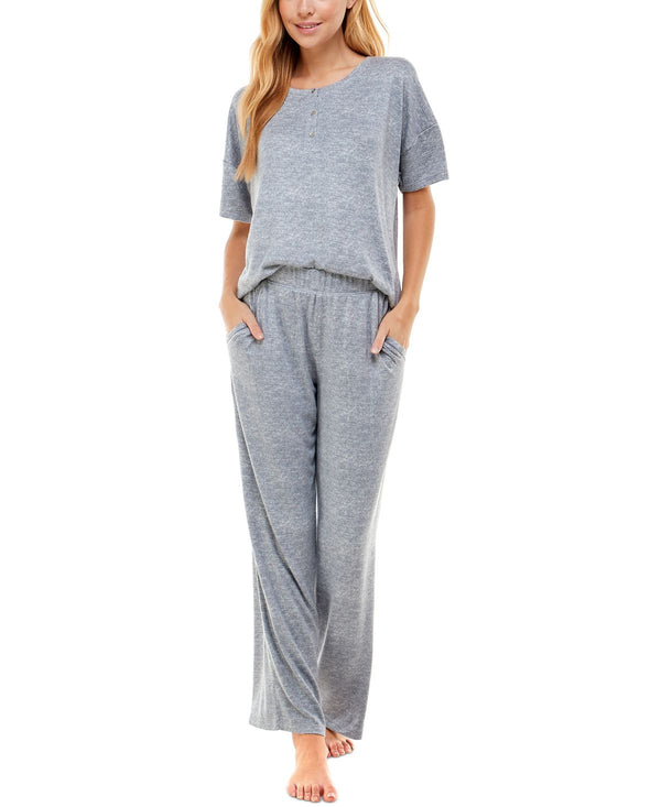 Roudelain Womens Printed Henley Top & Matching Pants Pajama Set,Large