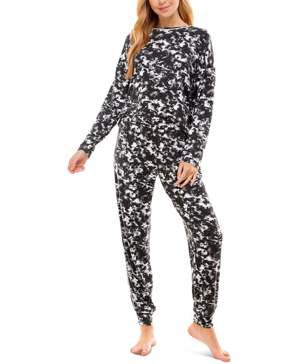 Roudelain Womens Printed Crew Neck and Jogger Pajama Set,Small