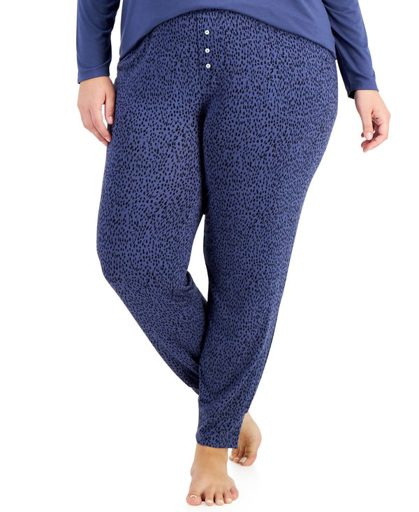 Alfani Womens Essential Jogger Pajama Pants,Animal Dot,3X