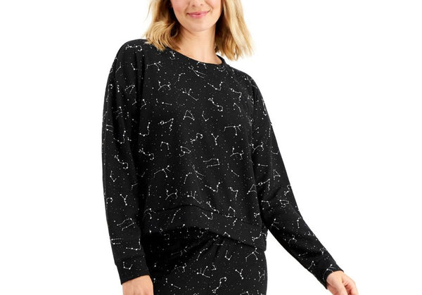 Jenni Womens Long Sleeve Waffle Pajama Top,Constellation,Large