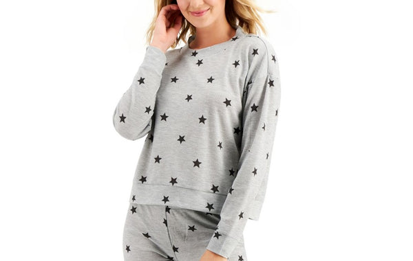 Jenni Womens Long Sleeve Waffle Pajama Top,Spaced Stars,Large