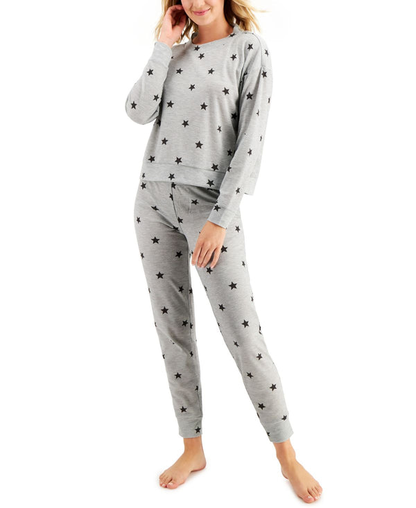 Jenni Womens Long Sleeve Waffle Pajama Top and Jogger Set,Spaced Stars,XX-Large