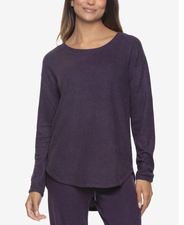 Felina Womens Super Soft Brushed Jersey Crew Neck Loungewear Top,Purple,Medium