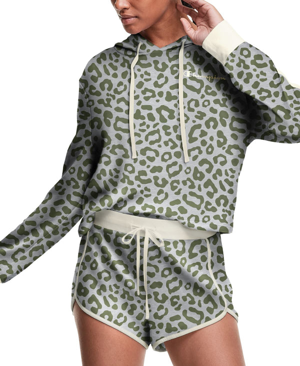 Champion Womens Cropped Hoodie & Shorts Hacci Lounge Pajama Set,Small