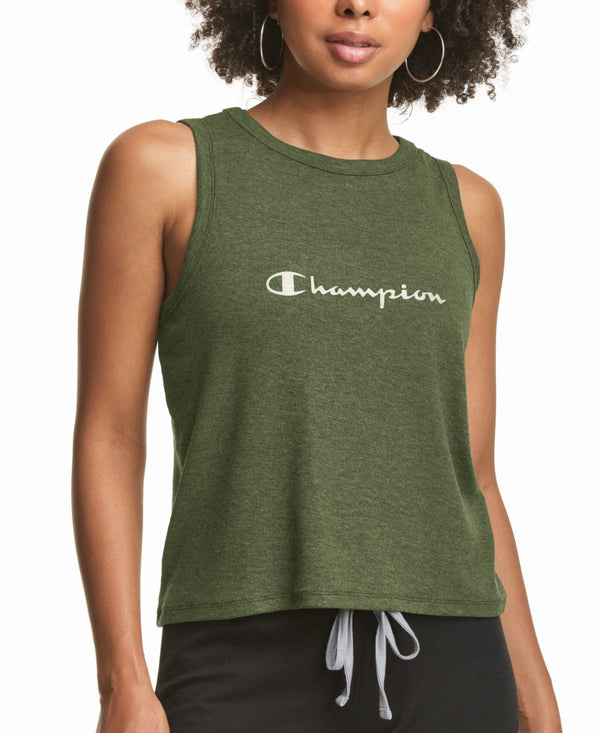 Champion Womens Sleep Crewneck Sleeveless Lounge Muscle Tank,Olive,Large