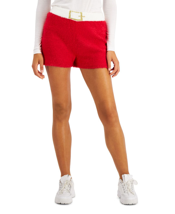 Hooked Up by IOT Juniors Santa Sweater Shorts,Red,Medium