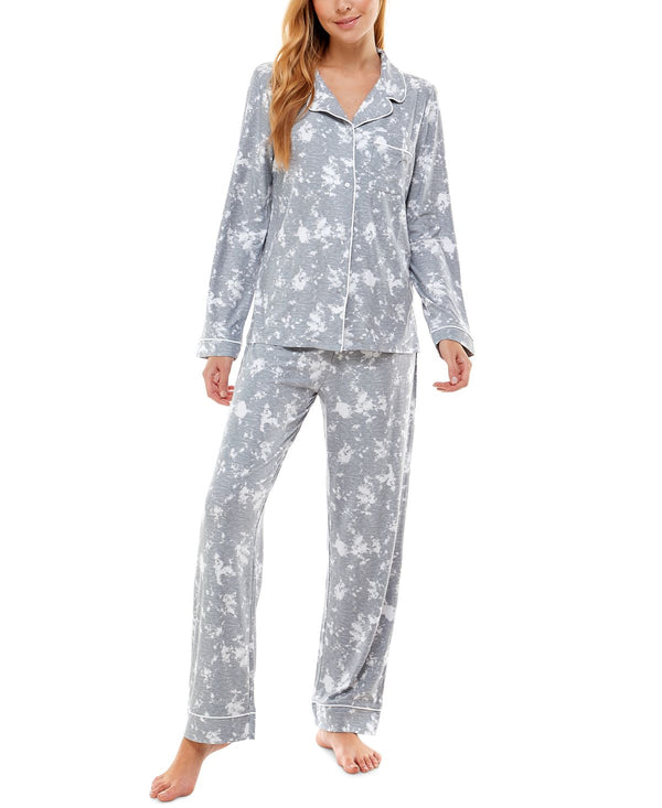 Jaclyn Intimates Womens Printed Notch-Collar Top & Pants Pajama Set,Medium
