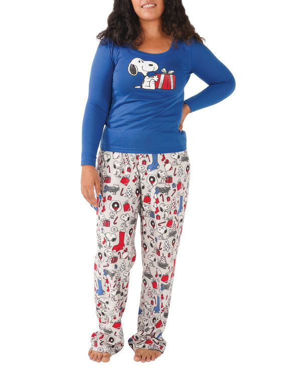 Munki Munki Womens Snoopy Holiday Printed Pajama Top