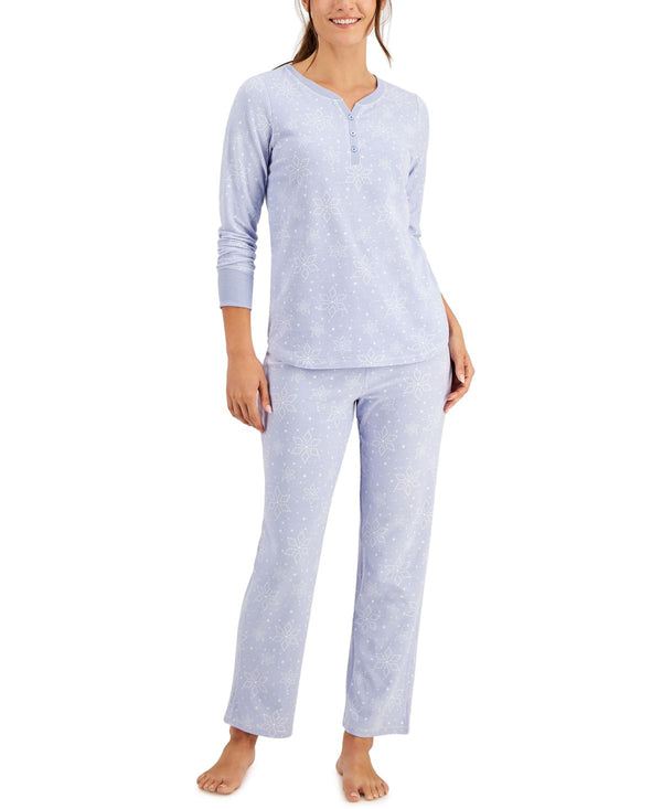 Charter Club Womens Thermal Fleece Printed Pajama Set,Dotted Snowflak,Small