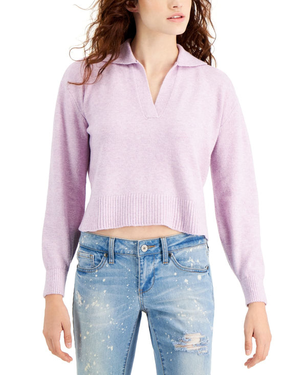 Hooked Up by IOT Juniors V-Neck Collared Sweater,Violet Wool,X-Small