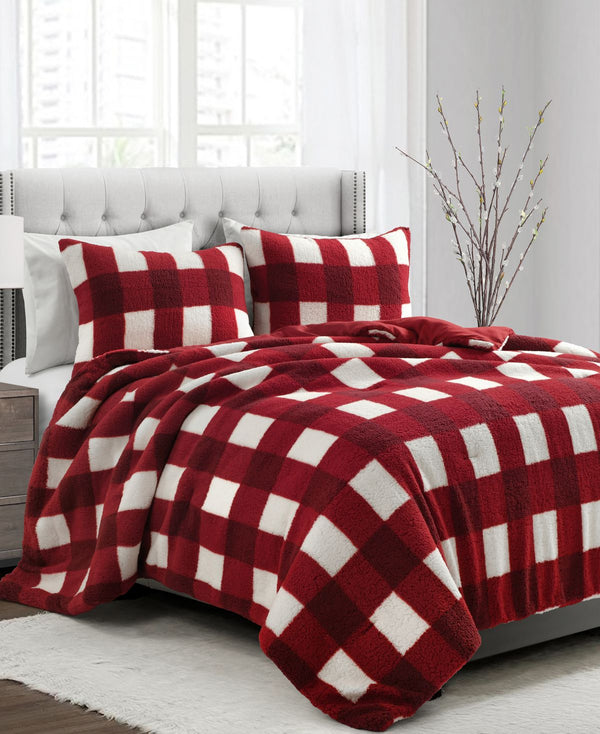The Mountain Home Collection Capri Plaid Sherpa 3-Pieces Comforter Set, Full/Queen
