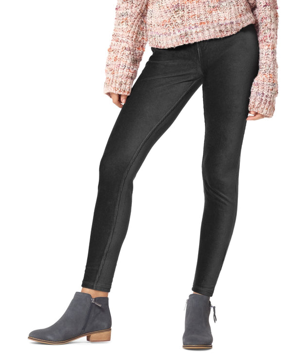 HUE Womens Stretch Fit Corduroy Pocket Fashion Leggings,Black,X-Small