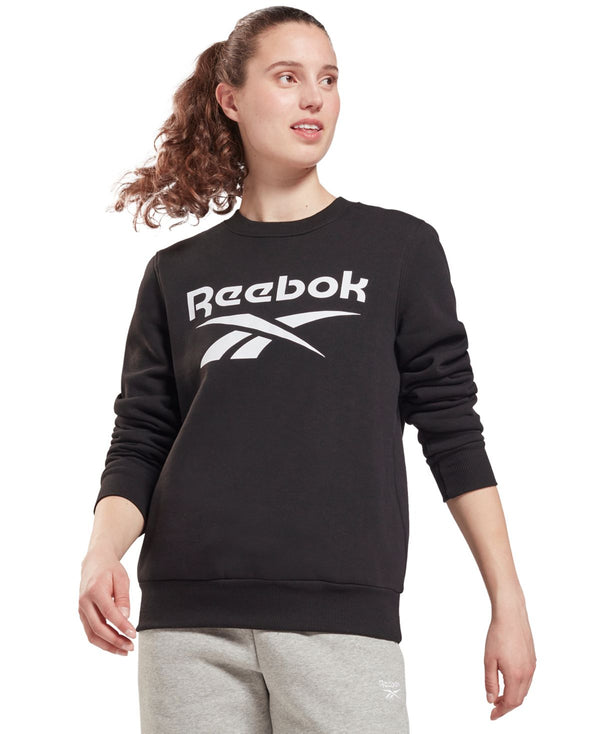Reebok Womens Identity Logo Fleece Crew Sweatshirt,Black,X-Large