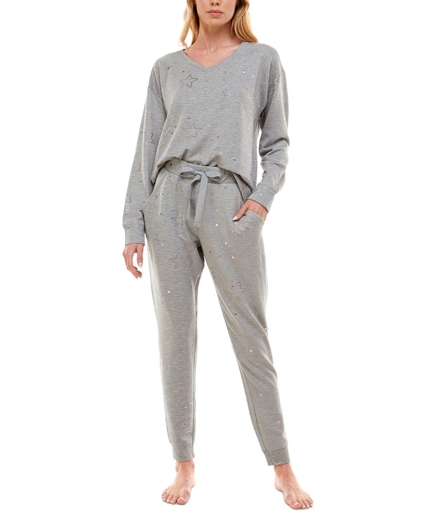 Roudelain Womens Foil-Star-Print Long Sleeve and Jogger Pajama Set,X-Large