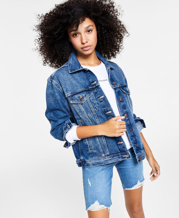 Calvin Klein Womens Oversized Vintage Denim Jacket,Large