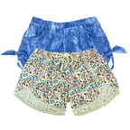 DKNY Girls Shorts Pack of 2 with Waistband Drawstring Beautiful Crochet Lace,Denim/Printed,6