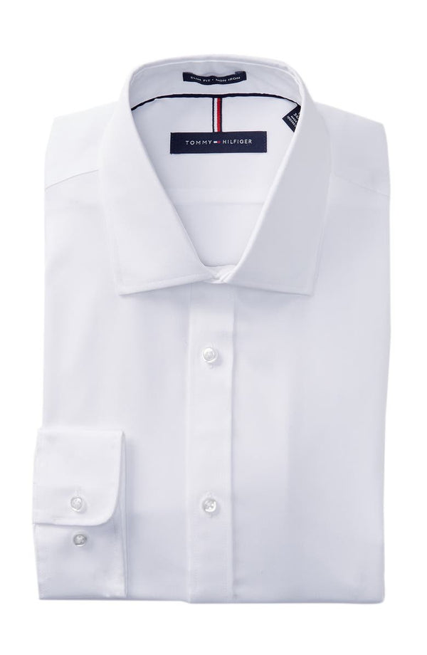 Tommy Hilfiger Mens Non-Iron Slim Fit Solid Dress Shirt,White,32/33