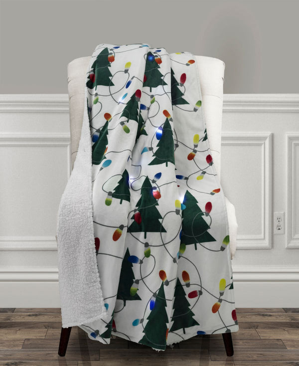 The Mountain Home Collection Led Holiday Trees Printed Throw, 50 x 60 Inches