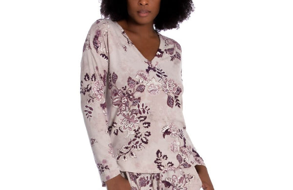 Linea Donatella Womens Comfort Zone Printed Hacci Pajama Top,Large