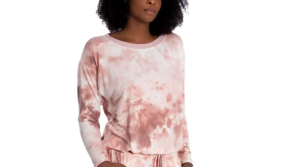 Linea Donatella Womens Comfort Zone Tie-Dyed Hacci Pajama Top,Pink,X-Large