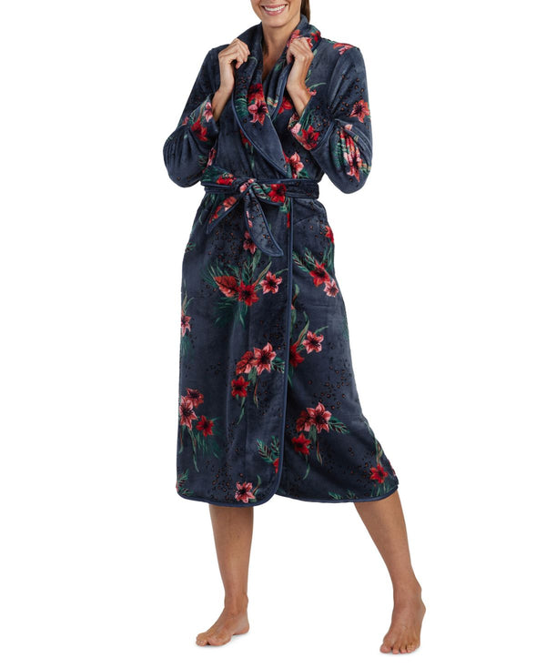 Miss Elaine Womens Knit Floral Print Wrap Robe,Large