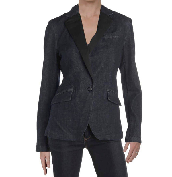 Lauren Ralph Lauren Womens Contrast Trim Dressy Denim Jacket