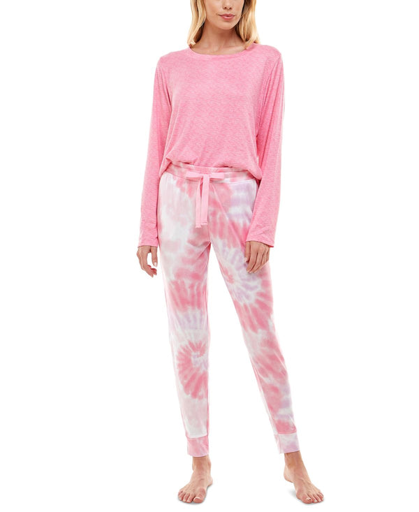 Jaclyn Intimates Womens Super Soft Jogger Pants Pajama Set,Azalea Pink/Tidal Tie Dye White,X-Large