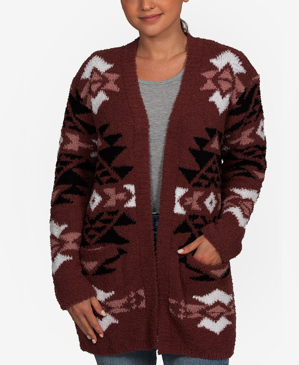 Hippie Rose Juniors Geo-Print Open-Front Cardigan Sweater,Small