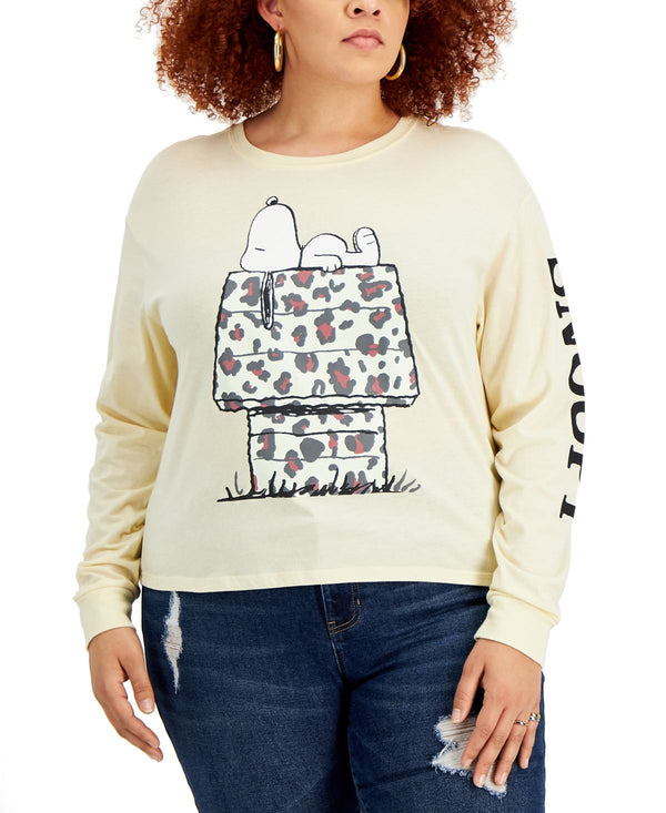 Love Tribe Womens Trendy Plus Size Leopard-House Snoopy-Graphic T-Shirt,2X