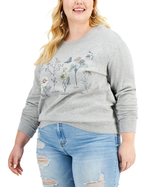 Love Tribe Womens Trendy Plus Size Botanical Floral-Graphic Sweatshirt,1X