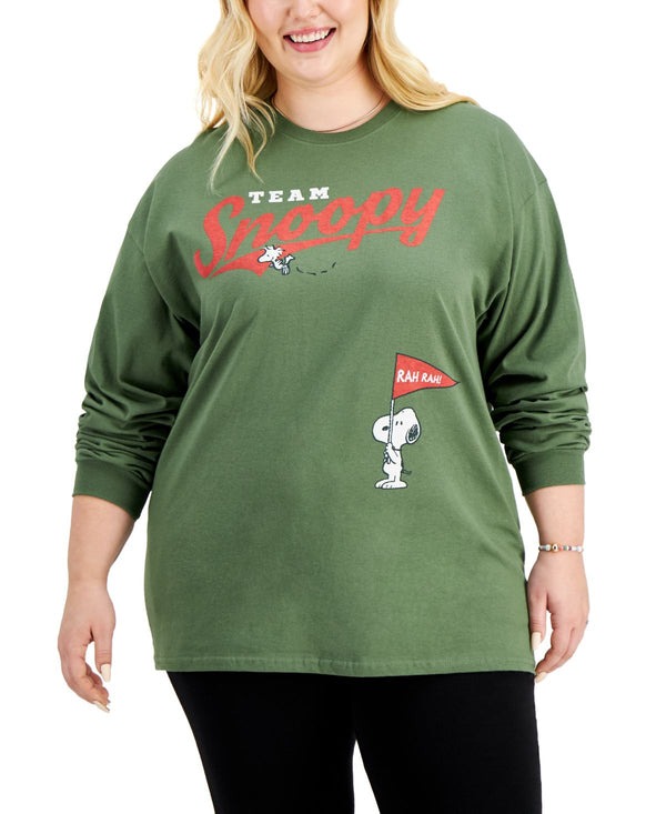 Love Tribe Womens Trendy Plus Size Long-Sleeve Cotton Snoopy T-Shirt,1X