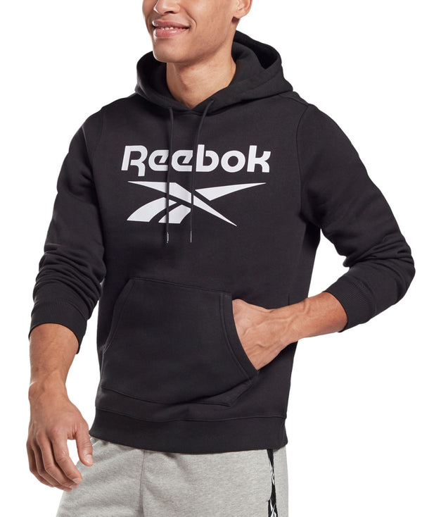 Reebok Mens Logo Print Fleece Hoodie,Black/White,X-Large