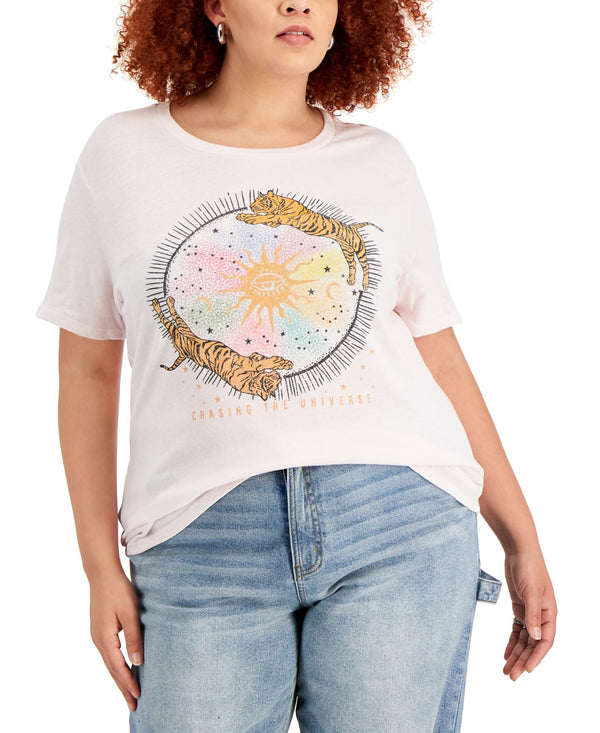 Love Tribe Womens Trendy Plus Size Tiger Celestial-Graphic T-Shirt,Mauve Moon,1X