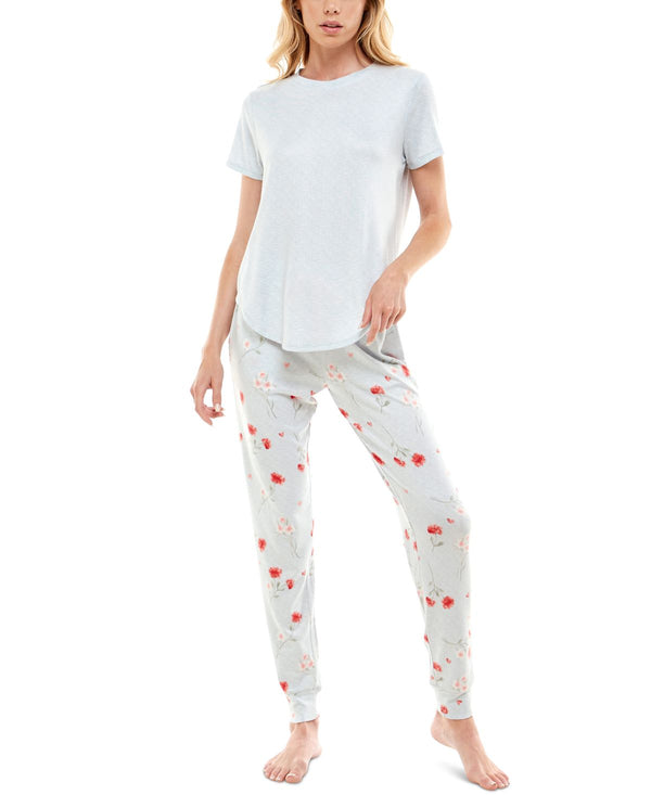 Roudelain Womens Whisper Luxe Short Sleeve Top and Jogger Pants Pajama Set,Pearl Blue Spacedyevday,Medium