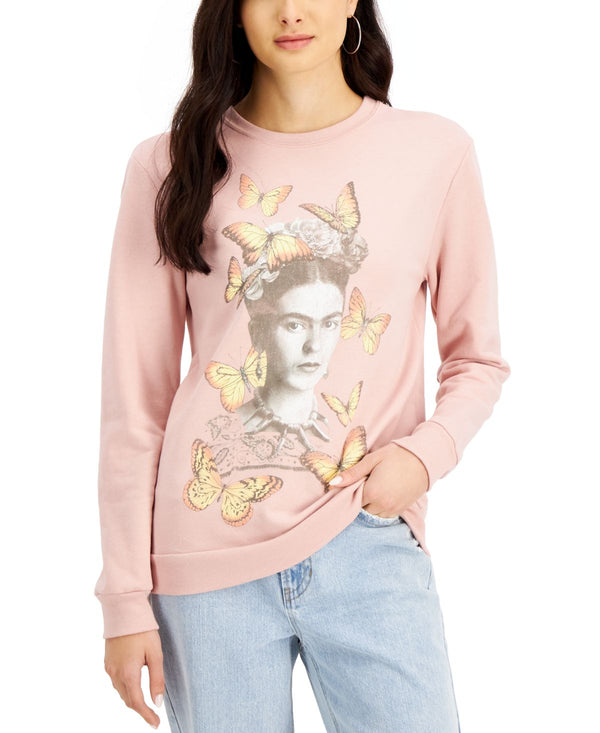 Love Tribe Juniors Frida Graphic Print Sweatshirt,Pink,Medium