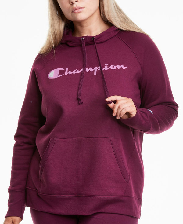 Champion Womens Powerblend Plus Size Logo Hoodie,Dark Berry Purple,2X
