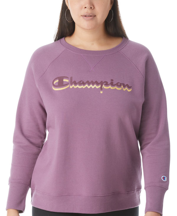 Champion Womens Powerblend Logo Boyfriend Sweatshirt,Midnight Aster,3X