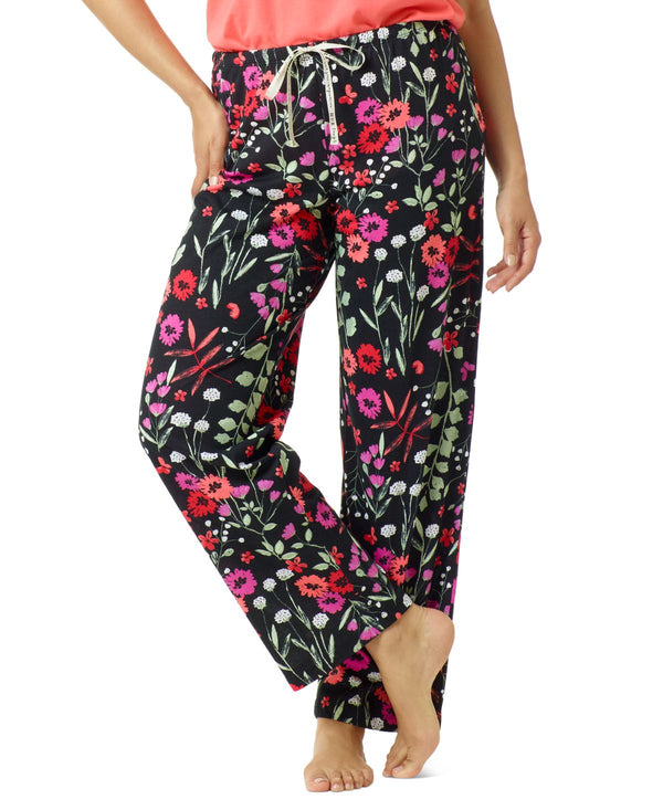 HUE Womens Wildgrove Mod Classic Pajama Pants,Black Floral,Small