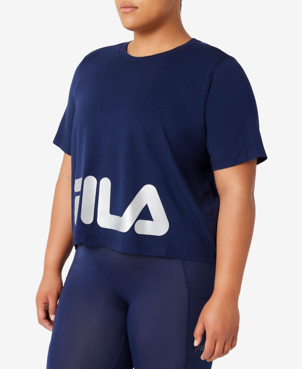 Fila Womens Ahead Of The Curve Cropped Logo T-Shirt,Peacoat,3X