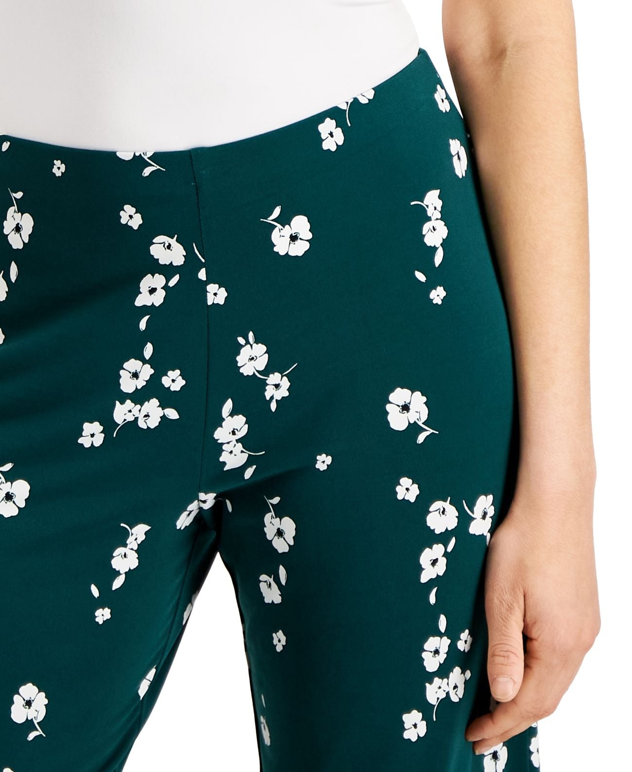 Alfani Womens Petite Floral-Print Pull-On Pants
