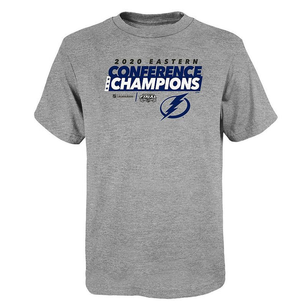 Youth Heather Gray Tampa Bay Lightning 2020 Eastern Conference Champions Locker Room Taped Up T-Shirt