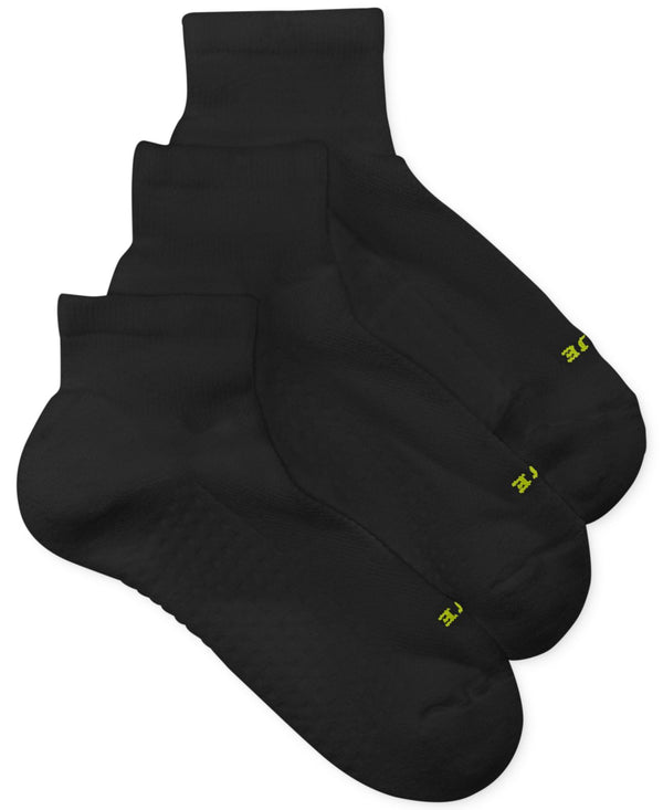 HUE Womens Air Cushion Quarter Top Sport Socks, 3 Pair,Black,9-11