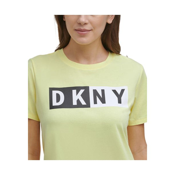 DKNY Womens Two-Tone Logo Cropped T-Shirt,Small