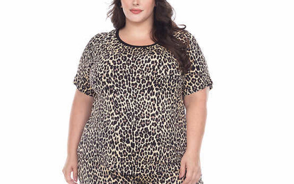 Honeydew Womens 1-Piece Jersey Pajamas Top,Natural Leopard,Large