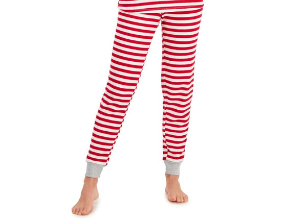 Family Pajamas Womens Striped Waffle-Knit Pajamas,Red Stripe,Large